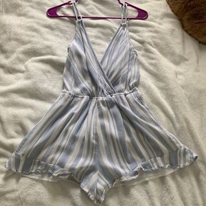 blue and white romper
